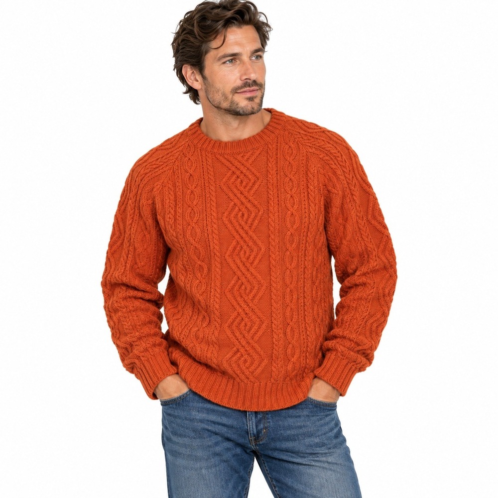 J.Crew Cable Knit Sweater M Orange Wool Fisherman Grandpacore Preppy F8351